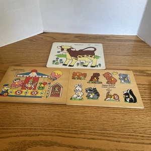 Vintage Fisher-Price Animal Friends Wooden Puzzle 8 Pcs & 10pc & 12 Pcs. - Picture 1 of 4