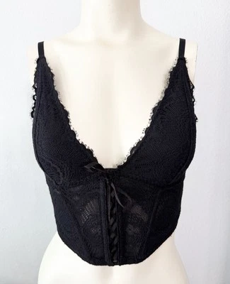 Sexy corsé de malla de encaje Gilly Hicks Hollister para mujer M negro Top cuello en V Foto 1 de 4