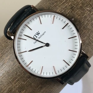 Daniel Wellington Men Dress Black Leather Band Quartz Analog 36mm Watch 7 1/2" - Picture 1 of 16