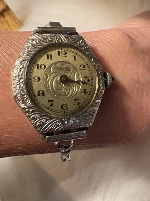 Reloj DIONE vintage para damas Art Deco 1900-1920 con esfera de piedra de zafiro azul raro Foto 1 de 4