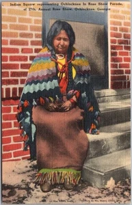 OCHLOCKNEE, Georgia Postcard "Indian Squaw, ROSE SHOW PARADE" Tichnor Linen - Picture 1 of 2