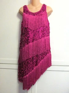 Weissman Dance Costume Leotard Flapper Style Fringe Dress Fuchsia Pink 2XL XXLA - Picture 1 of 10