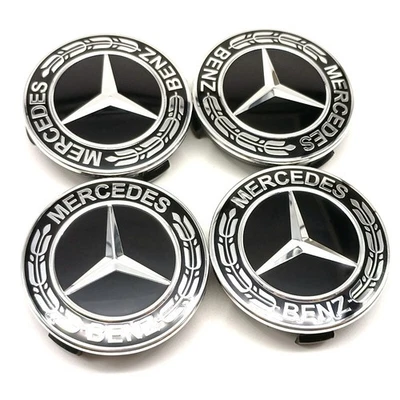 4 x 75mm/2.95in Fit Mercedes Benz Most Models Alloy Wheel Centre Hub Caps BLACK  Foto 1 de 4