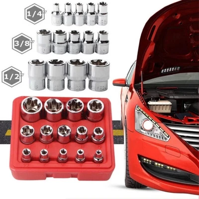 14 Pcs E Torx Star Female Bit Socket Set 1/2" 3/8" 1/4" Drive E4 -E24 w/ Case ~ - Image 1 of 4