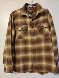 Vintage Pendleton Burnside Sz L Yellow Flannel Button Up Cotton Work Plaid Shirt - Picture 1 of 9