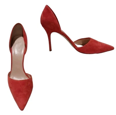 J. Crew Elsie Dorsay Italian Suede Pump Heels 8.5/9 Flame Orange - Image 1 of 4