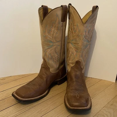 "Botas de Vaquero Justin para Mujer 10 B BRL338 Riel Doblado Puntera Cuadrada Cuero Marrón Tacón de 1""" Foto 1 de 4