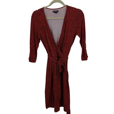 Lucky Brand Faux Wrap Dress size small Red Floral 3/4 Sleeves Knee Length - Image 1 of 4