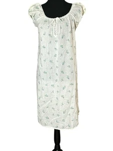 Vintage Cottagecore Prairie Cotton Nightgown White Blue Flowers Cotton USA SZ M? - Picture 1 of 10
