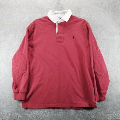VTG Polo Ralph Lauren Rugby Shirt Mens L Red Elbow Patches Quilted 90s - Image 1 of 4