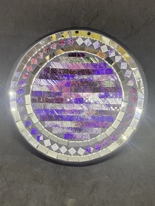 Mosaik Schale lila silber verspiegelt 8 Zoll schwarz Vase geometrisch - Bild 1 von 8