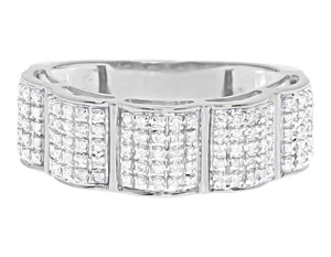 10k White Gold Mens Pave Genuine Diamond 8 mm Fashion Wedding Band Ring 0.4 ct - Picture 1 of 5