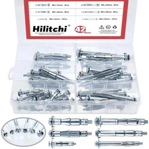 Hilitchi 42-Pcs 6-Sizes Metal Zinc Plated Steel Hollow Wall Anchors Assortmen... - Picture 1 of 7