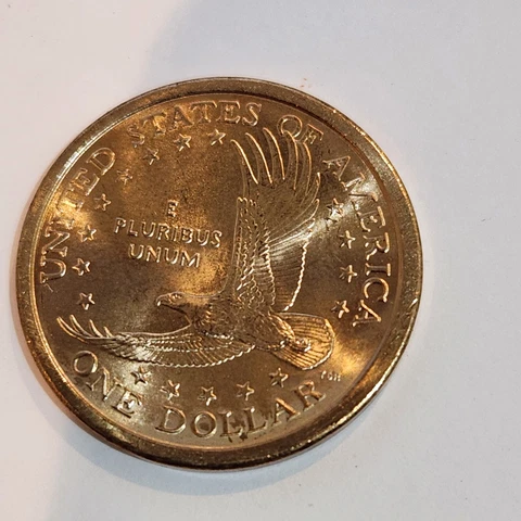 2001 D Uncirculated Sacagawea Dollar "Wounded Eagle". Liberty Gold Color. Rare Cover