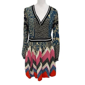 Anthropologie Maeve bunt gemischt Chevron Print Kleid Taschen Größe 10 Petite - Bild 1 von 10