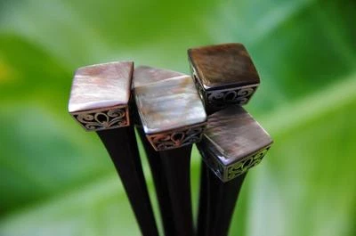 PIN PALO DE JOYERÍA PARA EL CABELLO MADERA HECHA A MANO Abulón CÁSCARA Acero Inoxidable Madera Sono Nuevo Foto 1 de 4