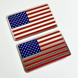 2X United States America Flag Car Emblem Badge Decal Sticker 2"x 3" Aluminum USA - Picture 1 of 5