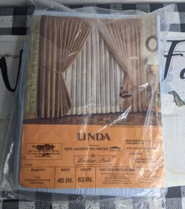 One Curtain Panel Polyester Light Blue 63" x 40" Dacron Vintage 1970s 1980s NOS - Picture 1 of 3