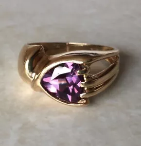 CUSHION CUT, SIMULATED ALEXANDRITE RING,10K YELLOW GOLD OVER 0.925 SILVER, SZ 6 - Picture 1 of 6
