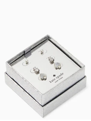 Novo na caixa Kate Spade Signature Spade 3 brincos cravejados conjunto creme $109 - Imagem 1 de 4