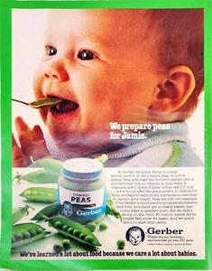 1982 Gerber Baby Food Peas -Baby Eating peas - We've learned a lot about food - Picture 1 of 1