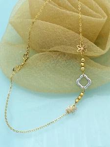 Fußkette 750 Gelbgold 18 KT Gold  25,5cm-27,5 cm👍zartes *BLÜTEN+KUGEL* Design - Bild 1 von 4