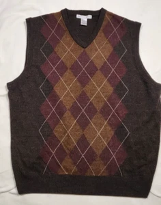 Chaleco Suéter Abuelo Hombres XL Argyle Marrón Patrón Diamantes Cuello en V - Imagen 1 de 7