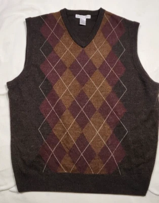 Grandpa Sweater Vest Men XL Argyle Brown Pattern Diamonds Vneck - Image 1 of 4