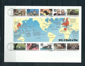US SC # 2559a-j World War two - Block Of 10 - FDC . On a card - Picture 1 of 1