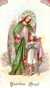 Tarjeta de oración religiosa sagrada troquelada C1910-15 ángel de la guarda niño italiano Jesús - Imagen 1 de 3