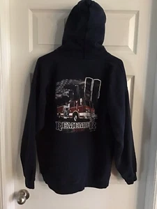 Remember 9/11/01 Sweatshirt Hoodie Navy Blue Mens Sz. L (42-44) - Picture 1 of 6
