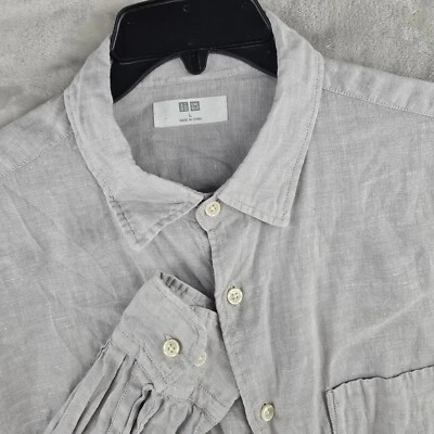 Uniqlo Linen Button Up Shirt Long Sleeve Casual Light Gray Mens Size Large - Image 1 of 4