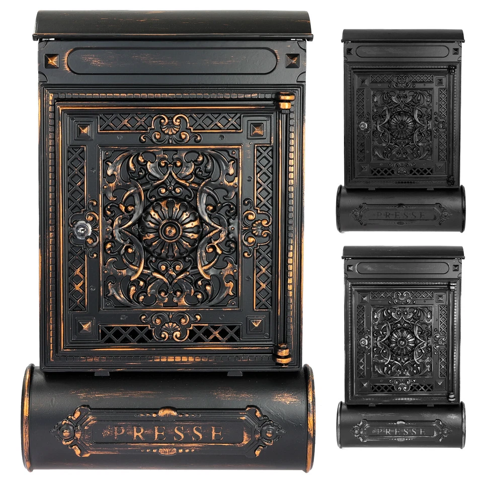 Letterbox Antique with Newspaper Compartment, Vintage Post Box Cast Aluminium, 57 x 35 x 10 cm - Image 1 of 1