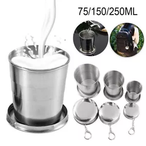 Stainless Steel Retractable Folding Cup Travel Camping Outdoor Collapsible Mugs - Picture 1 of 12