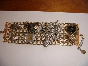 COSTUME BRACELET SNAKE FROG BUTTERFLY FLOWER RHINESTONE LEAVES LUCIA - Picture 1 of 10