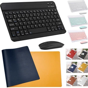 10" Mini Slim Bluetooth Wireless Keyboard and Mouse Set Mat For iPad Windows  - Picture 1 of 45