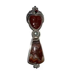 Sajen Sterling Goddess Pendant Red Jasper Crazy Lace Agate Garnet Pearl - Picture 1 of 12