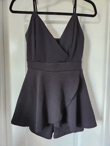 IRIS Fit & Flare Romper Mini Black Dress Spaghetti Straps V Neck Womens Small - Picture 1 of 9