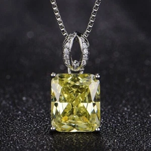 Newest Rectangle Shiny Yellow Citrine Gemstone Silver Charm Necklace Pendants - Picture 1 of 6