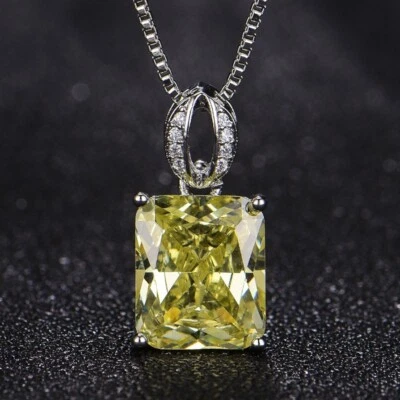 Nuevo Rectángulo Brillante Amarillo Citrino Piedras Preciosas Plata Dije Collar Colgantes Foto 1 de 4