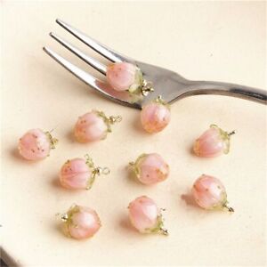 Resin Pink Strawberry Charms Tiny Fruit Pendants Jewelry Making Accessory 5pcs S