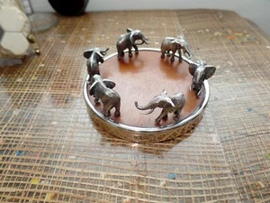 South Africa Elephant Wine Coaster Rhodesian Teak Wood 99.9% Pure Plated Silver - Picture 1 of 10