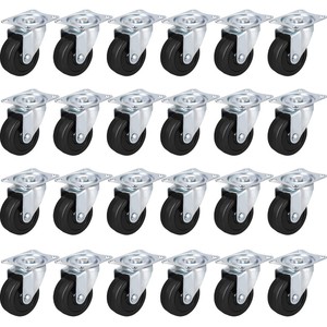 24 Pack 2" Swivel Caster Wheels Rubber Base With Top Plate & Bearing Heavy Duty