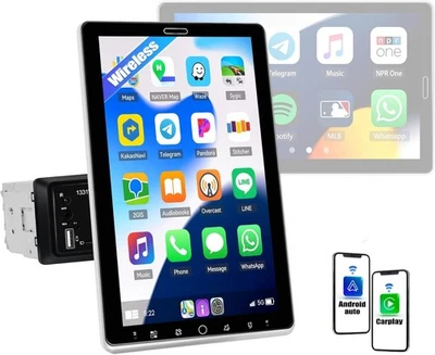 2+64GB 10'' Single 1 DIN Carplay Android 15 Car Stereo Radio Rotatable GPS WIFI - Image 1 of 4