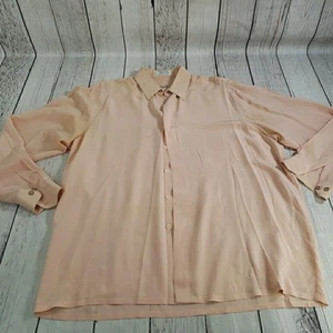 Genelli Silk Dress Shirt Large Peach Spread Collar Barrel Cuff Hidden Placket - Picture 1 of 19