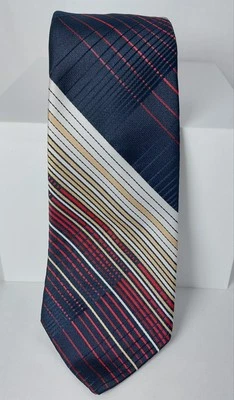 Gravata Vintage Masculina Wemlon Wembley Poli Larga Anos 70 Listrada Retrô Gravata Vermelha Azul - Imagem 1 de 3