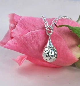925 Sterling Silver dainty timeless Necklace faceted teardrop pendant - Picture 1 of 7