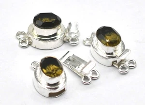 2 Pcs Smoky Topaz Gemstone Box Clasp 2 Strand Sterling Silver Plated - Picture 1 of 2