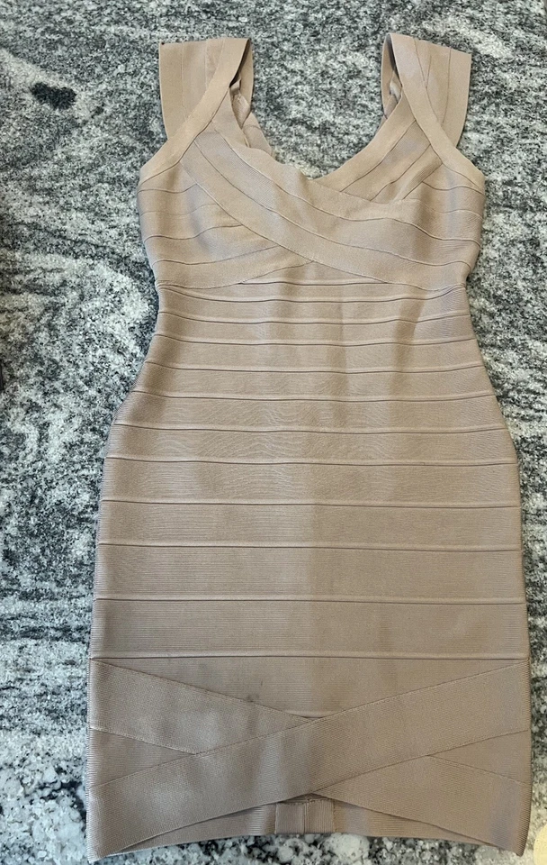 Herve Leger Early 2000s Collection Beige Bandage Body Con Mini Dress - Image 1 of 4