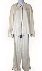 Victoria&rsquo;s Secret Satin Pajama Set L Ivory Leopard Black Piping Button Packet